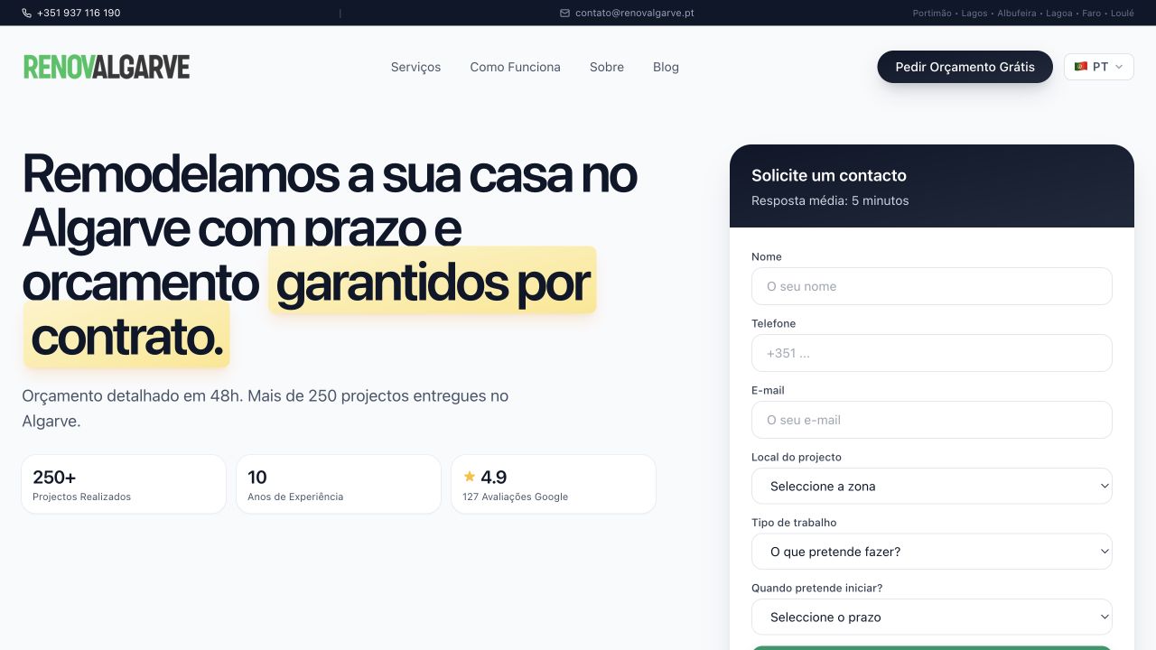 Website da RenovA Algarve ligado ao sistema comercial